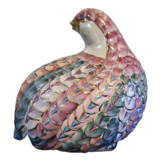 Vintage Toyo Floral Quail Figurine Porcelain Partridge Bird 14k Gold Guild 60s For Sale