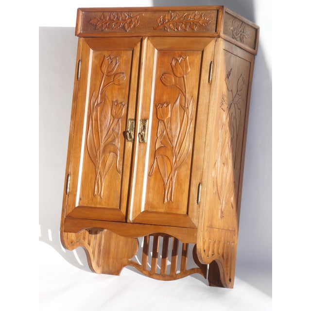 Antique Art Nouveau Carved Wooden Cabinet with Floral Details, 1920s For Sale - Image 10 of 15