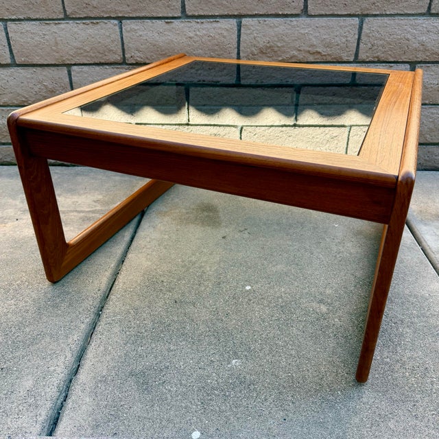Mid Century Danish Modern Teak & Smoked Glass Coffee / Side Table by Komfort MCM (Unmarked) For Sale - Image 9 of 10