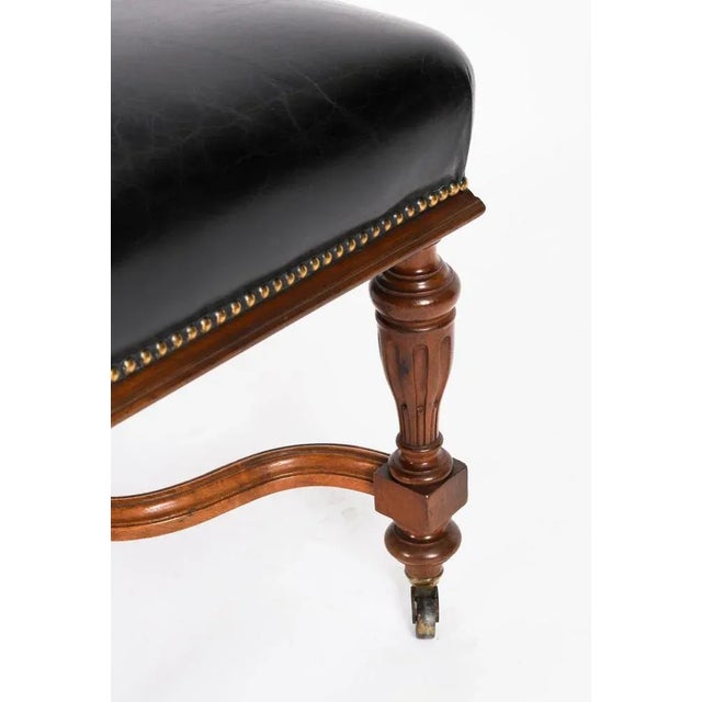 Antique French Walnut and Black Leather Dining Chairs, 19th Century, Set 12 For Sale - Image 6 of 13