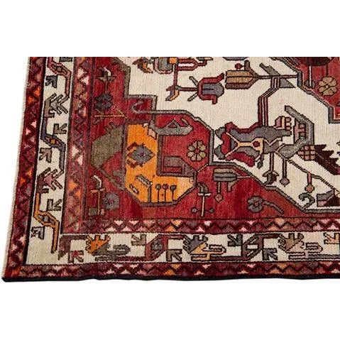 Persian Vintage Persian Handmade Red Medallion Wool Rug For Sale - Image 3 of 11