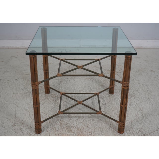 Traditional Glass Top Bamboo Table + 4 Iron Wicker Chairs For Sale - Image 3 of 18