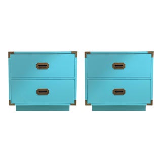 Vintage Aqua Dixie Campaign Nightstands - a Pair For Sale