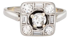 1950s Square Mixed Cut Diamond Ring Size 6.75 Mid Century 14k White Gold Fine Jewelry