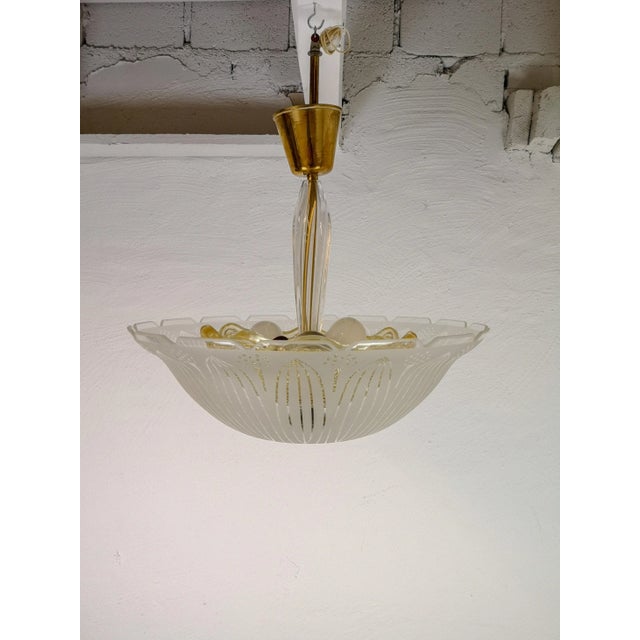 White Large Swedish Textured Glass Ceiling Lamp by Carl Fagerlund for Orrefors, 1950s For Sale - Image 8 of 11