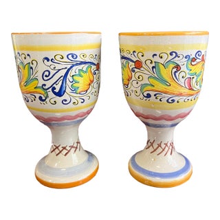 1970s Italian Style Scrolling Ceramic Pedestal Cups - A Pair For Sale