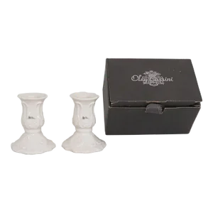 Oleg Cassini Porcelain Ivory Candle Stick Holders a Pair in Box