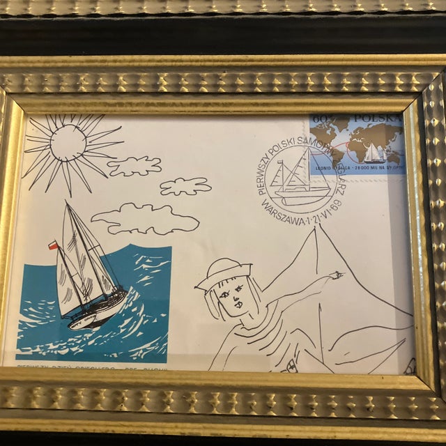 Original 4 x 6 drawing done on vintage 1960’s Polish first day of issue Stamped envelope signed with monogram bottom right...