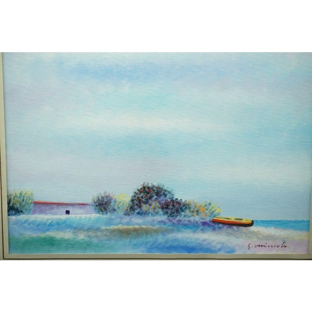 Giovanni Omiccioli, Fregene Fishing Village, 20th Century, Oil Painting on Cardboard For Sale - Image 3 of 14