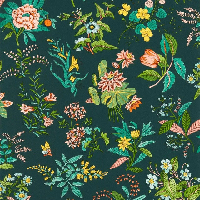 Harlequin Woodland Floral Wallpaper in Jade/Malachite/Rose Quartz - a Sample For Sale