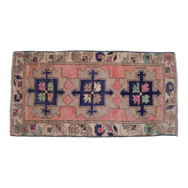 1970s Hand Knotted Turkish Rug Door Mat, Entryway Rug, Bath Mat, Kitchen Decor, Small Rug - 18″ × 35″ For Sale