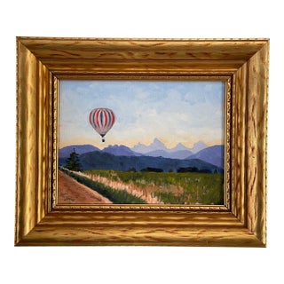 Contemporary Oil on Canvas Landscape With Hot Air Balloon, Signed & Framed For Sale