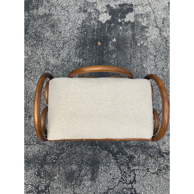 Wood Vintage Mid-Century Italian Rattan Vanity Stool With Boucle For Sale - Image 7 of 7