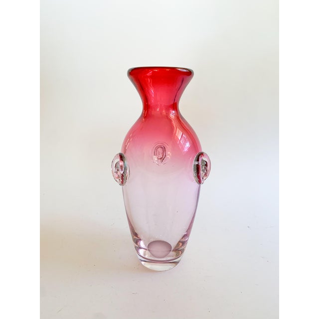 Glass 1960s Chalet Glass Rubina Vase With Sergio Pagnin Faces For Sale - Image 7 of 11