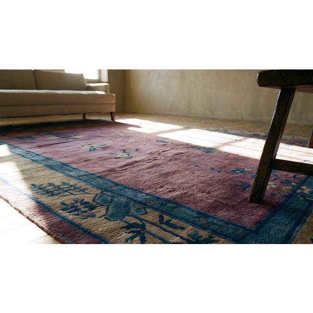 1920s Purple Floral Antique Chinese Art Deco Rug 6'2" X 8'9" Handknotted Wool Carpet For Sale - Image 9 of 9