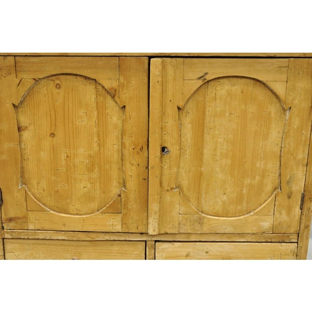 Wood Antique French Country Provincial Pine Wood Buffet Cupboard China Cabinet Hutch For Sale - Image 7 of 18