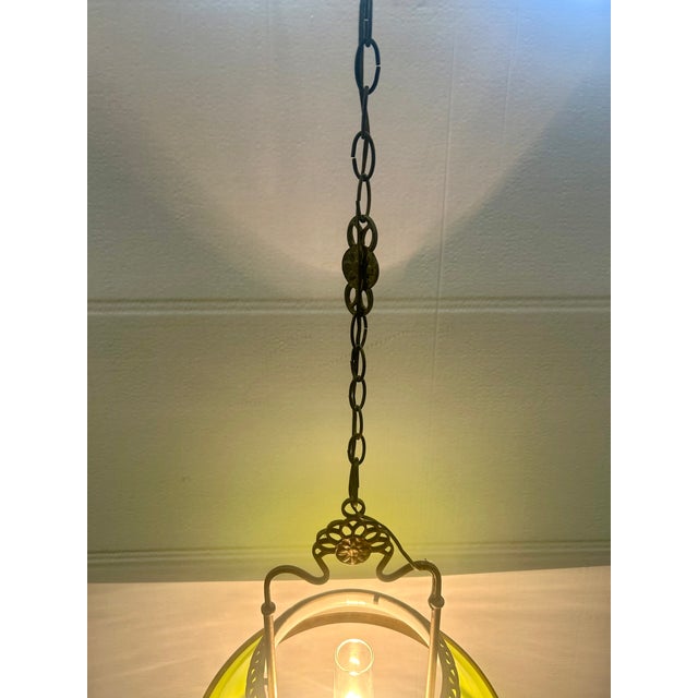 Metal Vintage Brass Pendant Light with Green Canfino and Ceramic, 1969 For Sale - Image 7 of 12