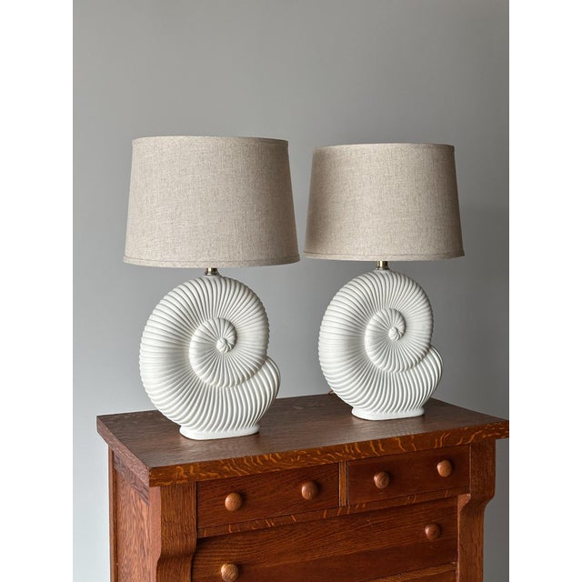 Vintage Plaster Nautilus Table Lamps, Pair For Sale - Image 4 of 16