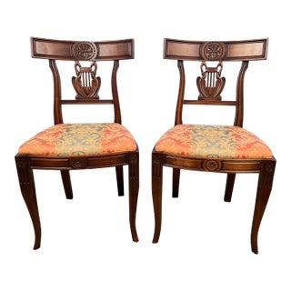 Pair of Late 19th Century Provincial French Lyre-Back Dining Chairs, Empire Revival For Sale