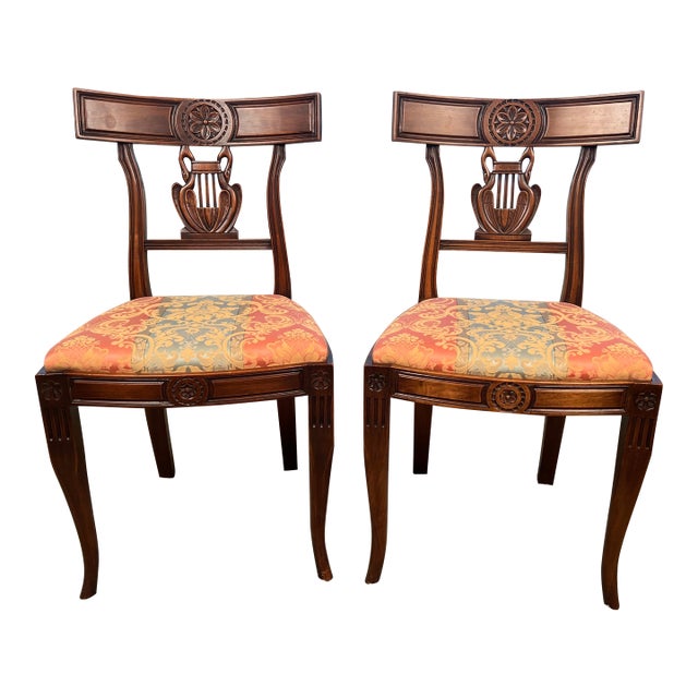 Pair of Late 19th Century Provincial French Lyre-Back Dining Chairs, Empire Revival For Sale