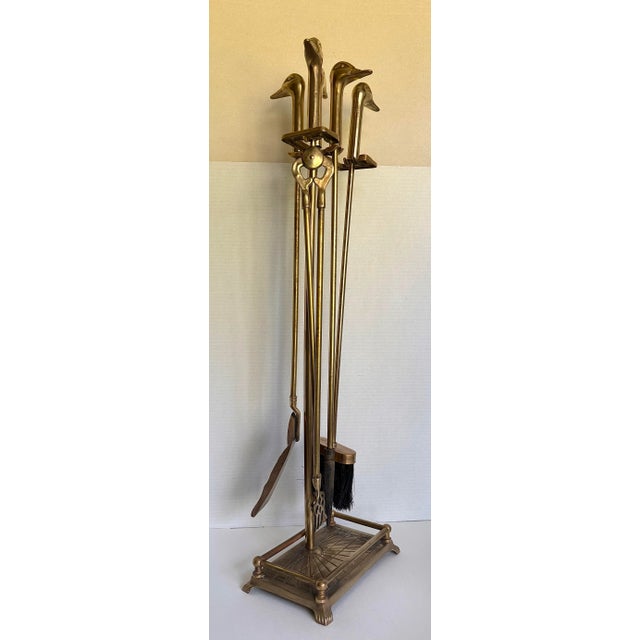 Mid-Century Brass Duck Head Fireplace Tool Set For Sale - Image 4 of 12