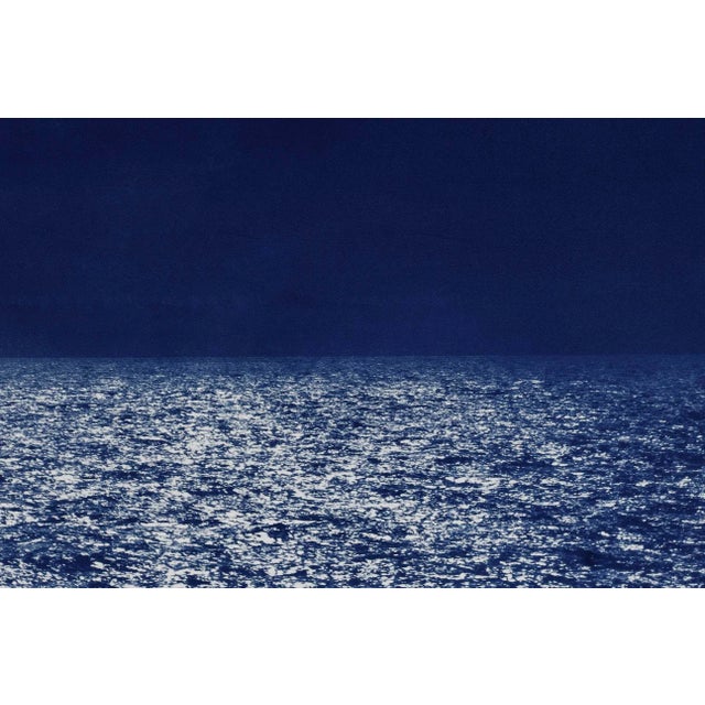 2021 "Barcelona Beach Night Horizon" Contemporary Cyanotype on Watercolor Paper For Sale - Image 4 of 12