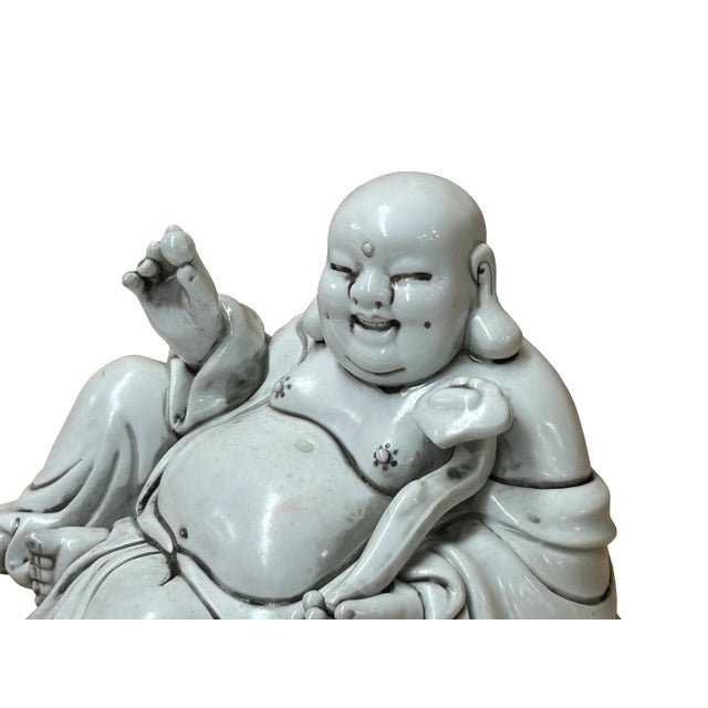 Ceramic Oriental White Happy Laughing Buddha Ru Yi Deity Porcelain Figure For Sale - Image 7 of 8