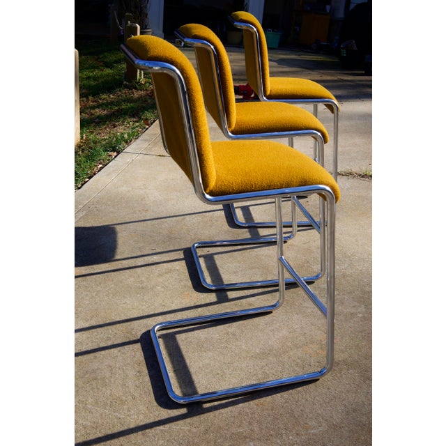 + Set of 3 Tubular Chrome Bar Heigh Stools by Thonet Industries. + Authentic Thonet product - believed to be from 1950s. +...