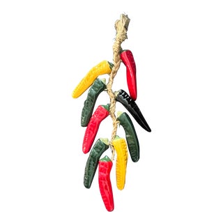 Late 20th Century Vintage Hanging Ceramic Glazed Colorful Peppers For Sale