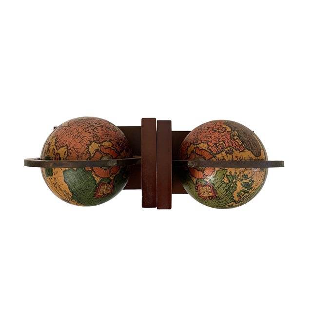 Vintage Old World Globes Wooden Bookends Globe Rotates Made in Italy Chairish