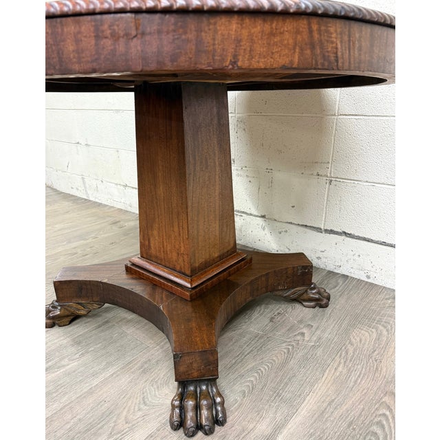 Antique American Empire Carved Mahogany Lion Paw Feet Pedestal Center Table For Sale - Image 10 of 11