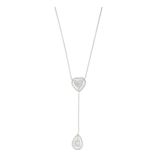 Diamond Halo Heart & Teardrop Lariat Necklace in 14k White Gold, 16 Inches For Sale