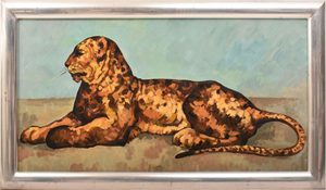 Leopard Portrait, Oil on Cardboard, Mid-20th Century