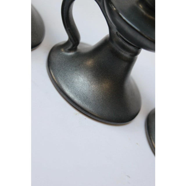 Vintage Parisian Ceramic "Copie d'Etain Ancien" Candlesticks- Set of 3 For Sale - Image 10 of 13