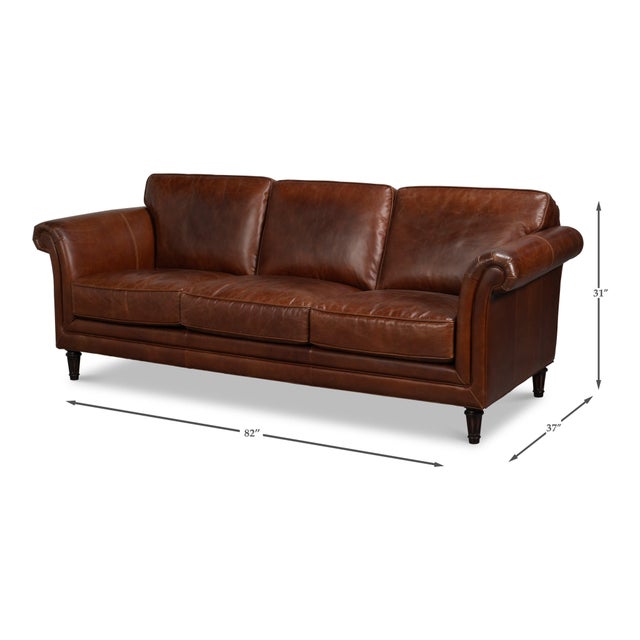 English Rolled Arm Leather Sofa in Chestnut Brown For Sale - Image 9 of 9