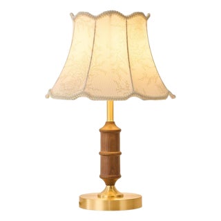 Patterned Fabric & Copper-Wood Lamp For Sale