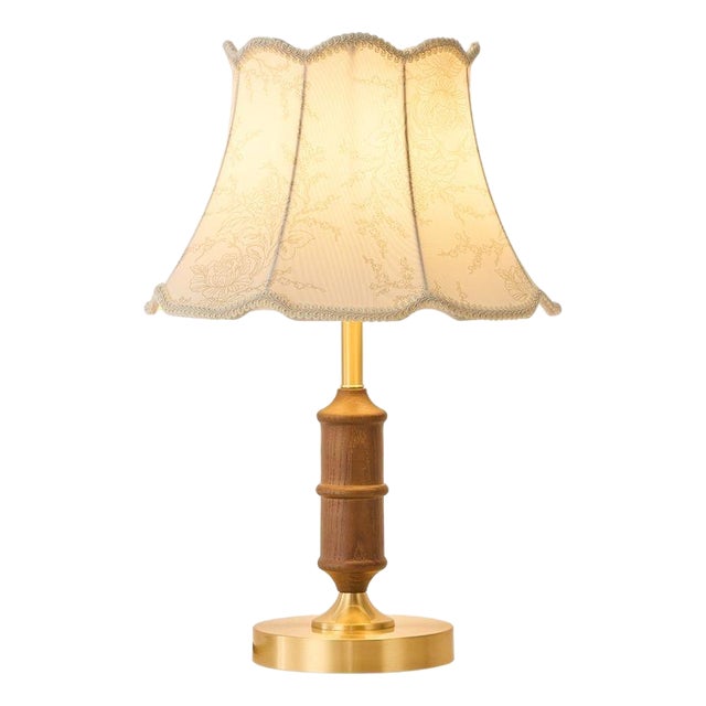 Patterned Fabric & Copper-Wood Lamp For Sale
