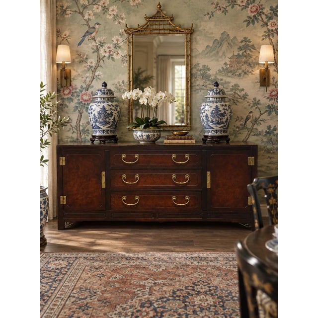 White Fine Furniture Mahogany & Burl Mandarin Ming Chinoiserie Credenza For Sale - Image 12 of 12