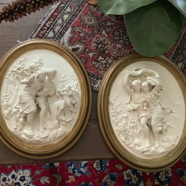 Pair of Vintage & Sculptural, Neoclassical Figural High Relief Wall Plaques – 13” X 16” Each Grandmillennial, Palm Beach Regency, French - See Pics! For Sale - Image 9 of 9