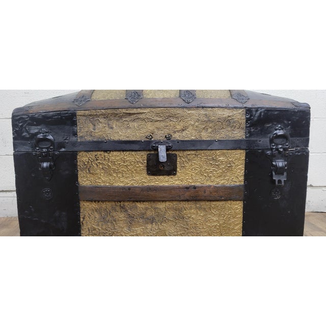 Traditional Antique Large Camel Back Dome Back Steamer Trunk Chest For Sale - Image 3 of 11