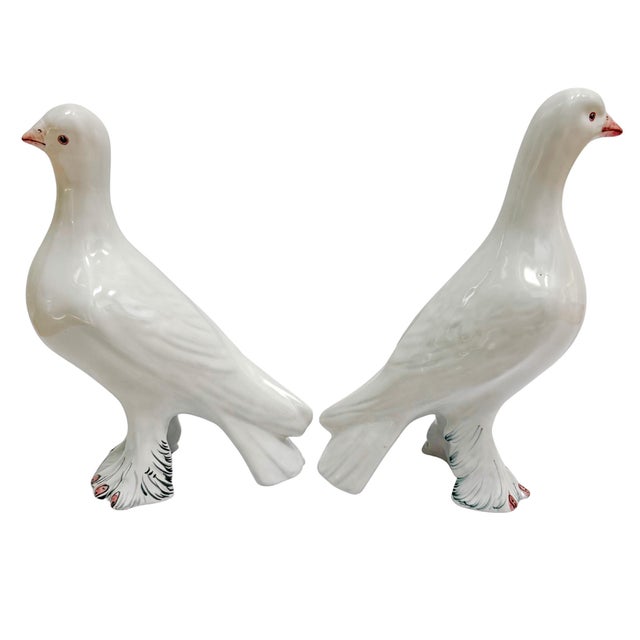 Vintage Italian Glazed Terracotta Dove Figurines - A Pair For Sale - Image 4 of 7