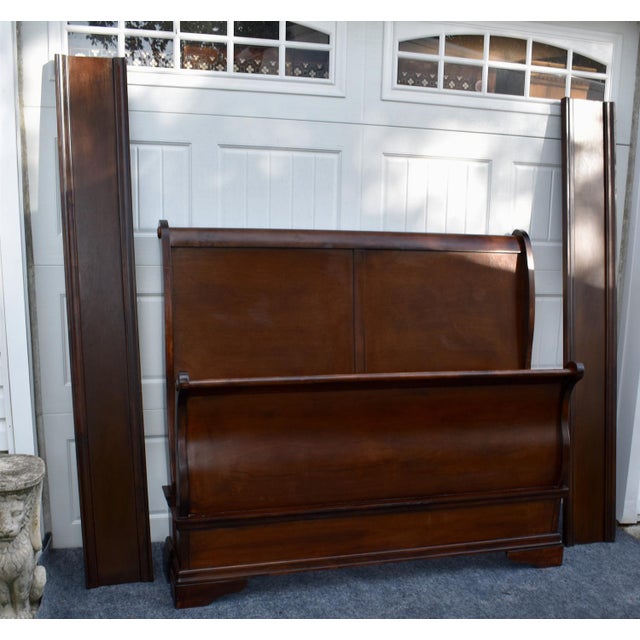 Cherry Wood Sleigh Bed Louis Philippe Style Frame Full Size For Sale - Image 11 of 16
