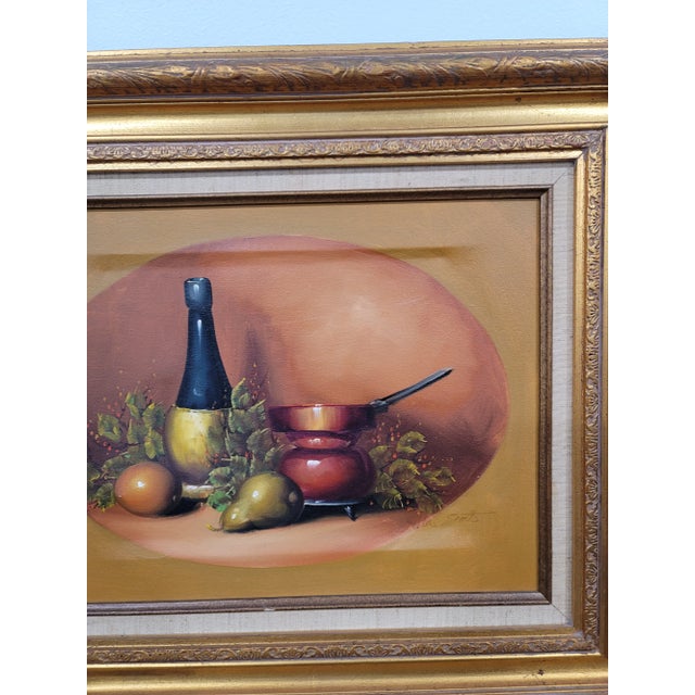 1980s Vintage Original Still Life Art Fruit & Wine Signed & Framed by Artist For Sale - Image 5 of 10