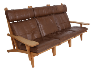Series Ge375 Three Modules and Armrests in Brown Leather by Hans J. Wegner for Getama, Denmark, 1970s, Set of 3