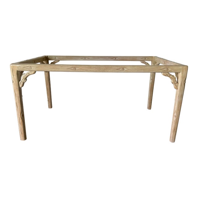 Hollywood Regency Carved Faux Bois Cerused Rectangular Dining Table Base For Sale