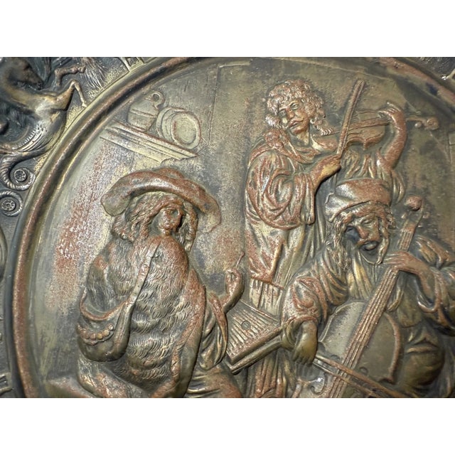 Large 14lbs Antique Ornate Bronze Patinated Cast Iron Relief Wall Charger Plaque For Sale - Image 10 of 13