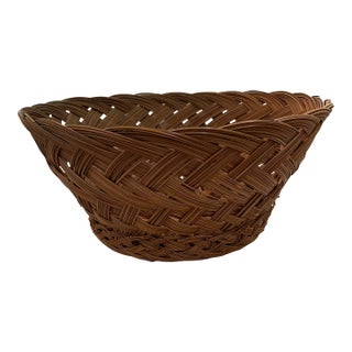 Vintage Artisan Handcrafted Round Rattan Basket For Sale