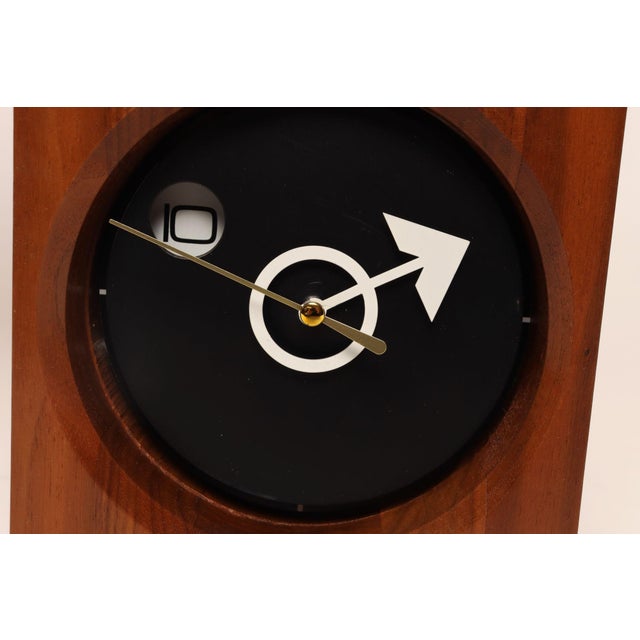 Vintage American Modernist Staved Walnut Square Wall Clock With Date Window For Sale - Image 10 of 13