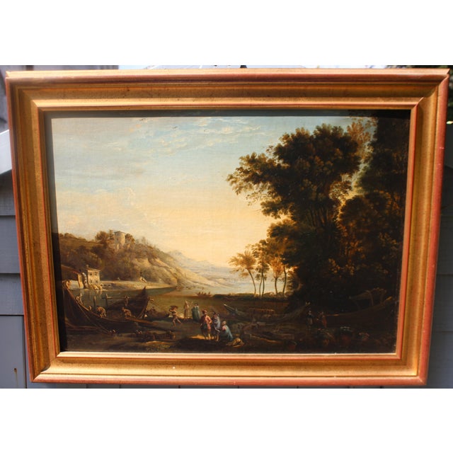 Follower of Claude Lorrain, Merchants on the River Po, 1800s, Oil Painting on Canvas, Framed For Sale - Image 11 of 11