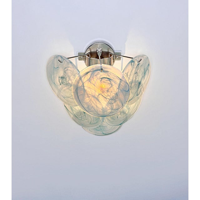 Mid-Century Modern Alabaster Blue Glass Discs Wall Sconces, 1990s, Set of 2 For Sale - Image 3 of 14